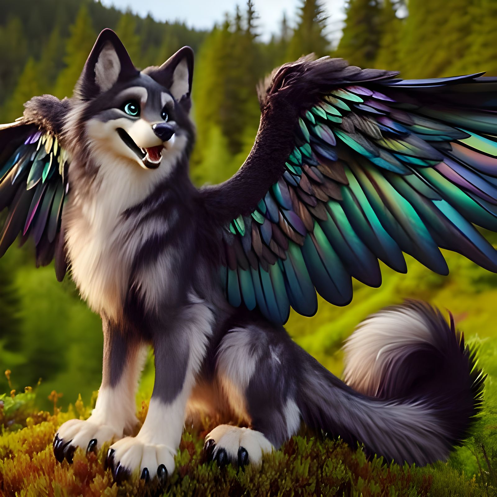 Wolf x Raven Gryphon Hybrid