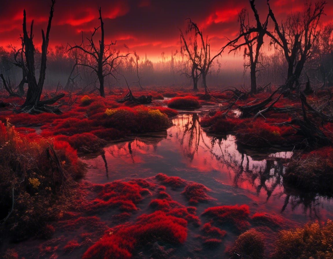 Vanitas, red, black, Swamp Landscape photography, by Max Rive, <lora:tdrawCoLa:0.3>
Bad weather,
Brewing storms,
Dramatic clouds,
Dense fog,...