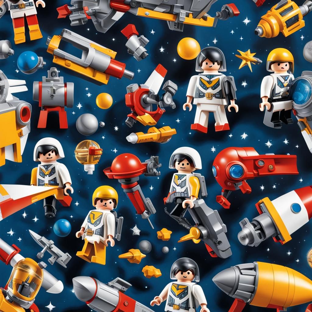 " Deux playmobil à grosses têtes  dans l'espace"