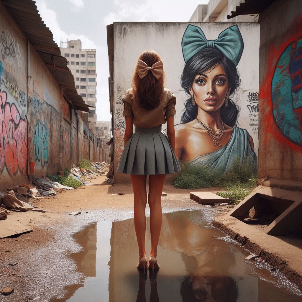 Graffiti portrait with bow