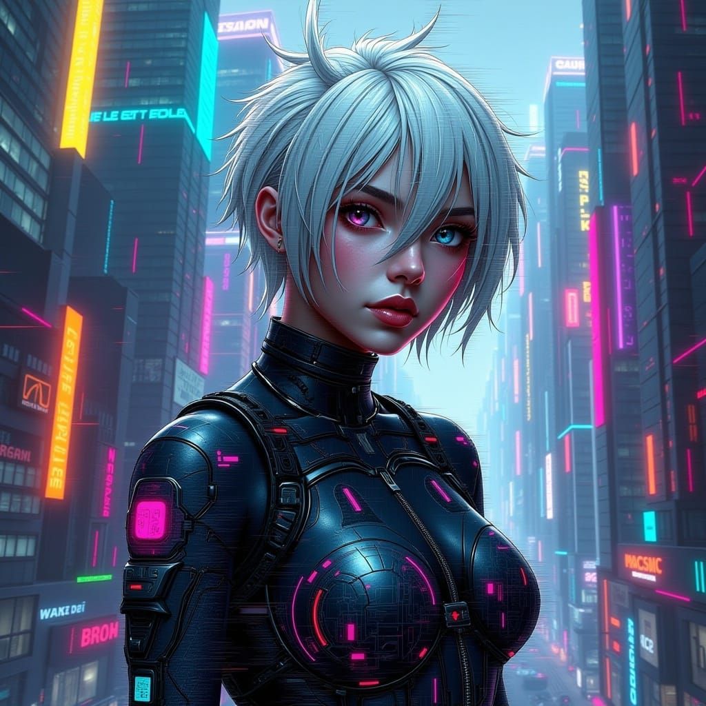  <lora:Aeon Glitch:1.0> cyberpunk with a white punk haircut