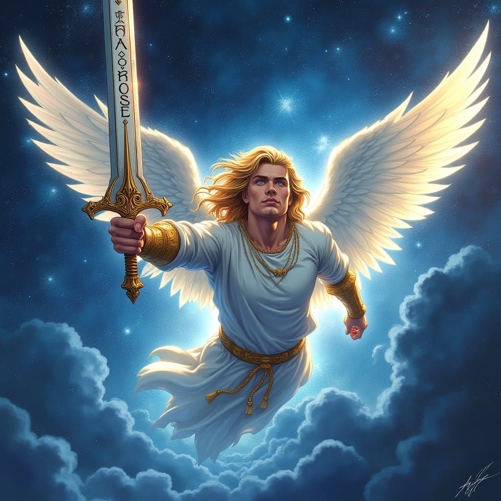 Archangel Michael flying through the universe 