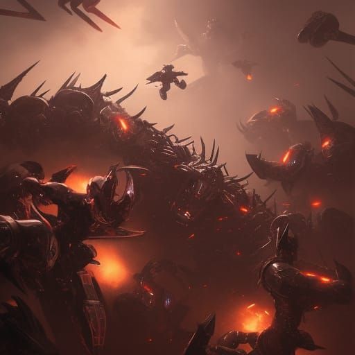Knight fighting a horde of machines