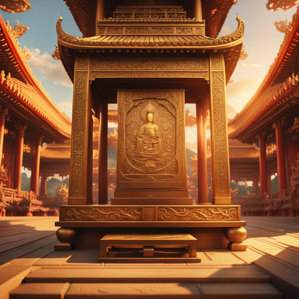 Epic Ancient Temple Illuminated by Soft Light in Art Nouveau...