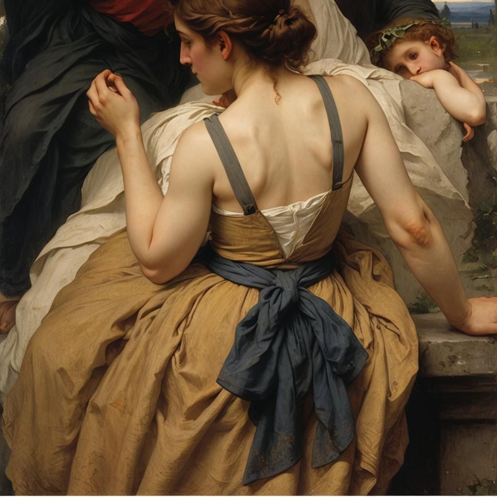 Woman holding nutmeg: William-Adolphe Bouguereau style