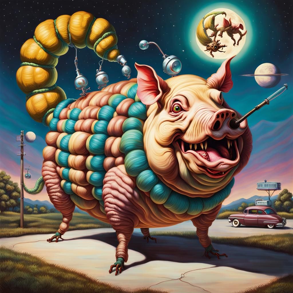 Photorealistic human sized anthropomorphic caterpillar hooke...