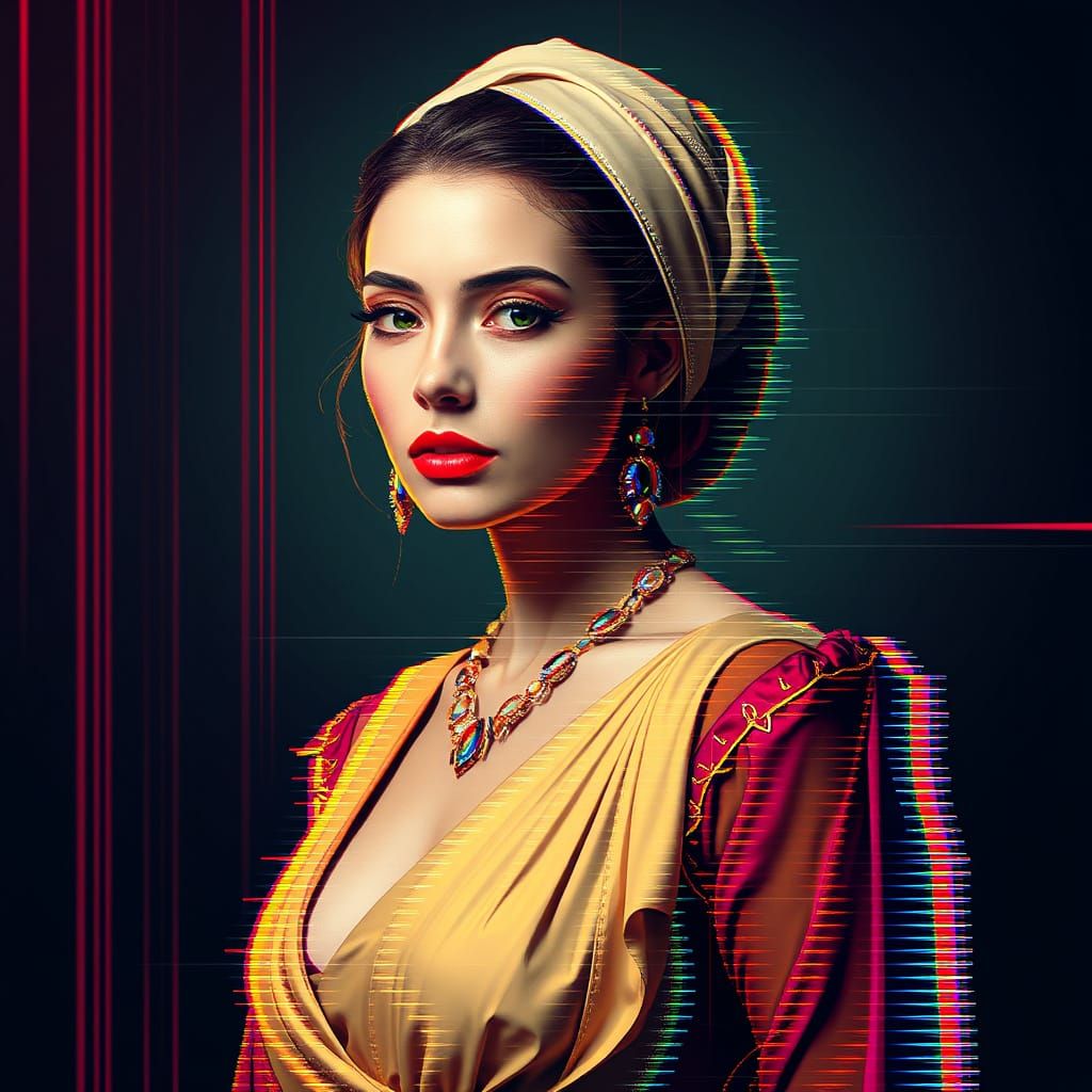 A portrait of a woman split with pixel lines  by @Auriana