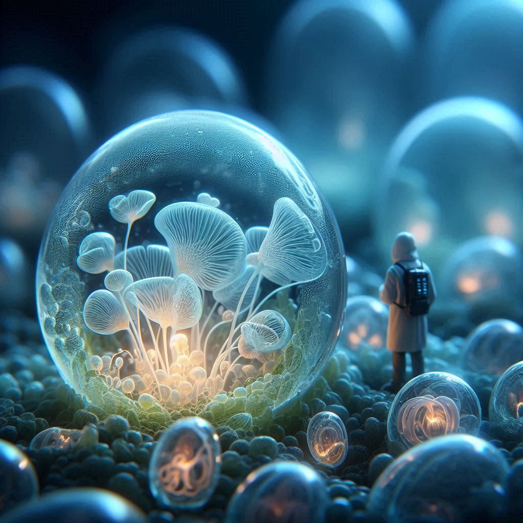 Translucent alien plant pod with inner bioluminescence