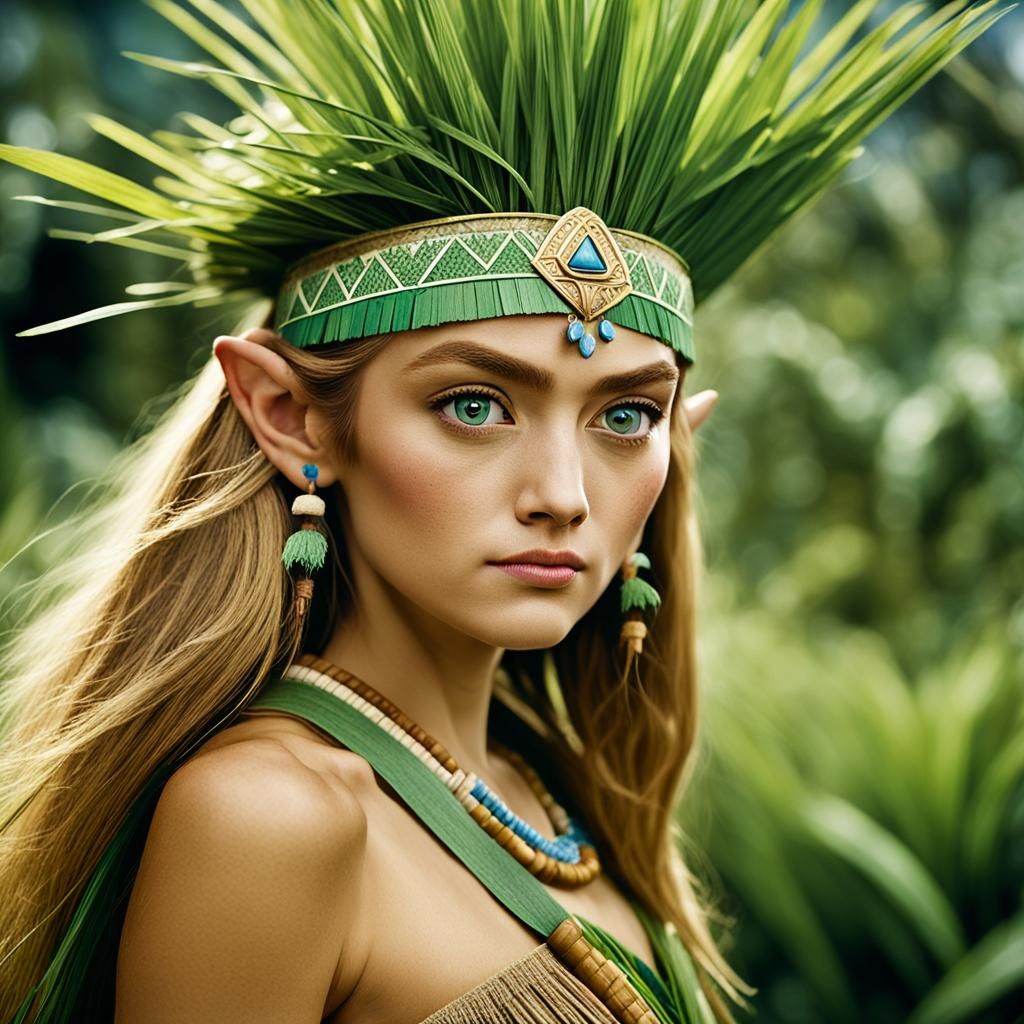 Princess Zelda, wearing a coconut-bra top and a grass-skirt