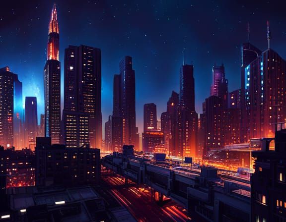 A Spectacular View of a skyscrapers under the milkyway at Ni...