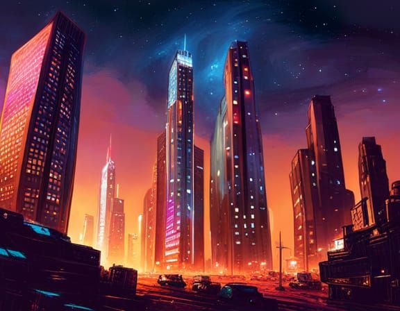 A Spectacular View of a skyscrapers under the milkyway at Ni...
