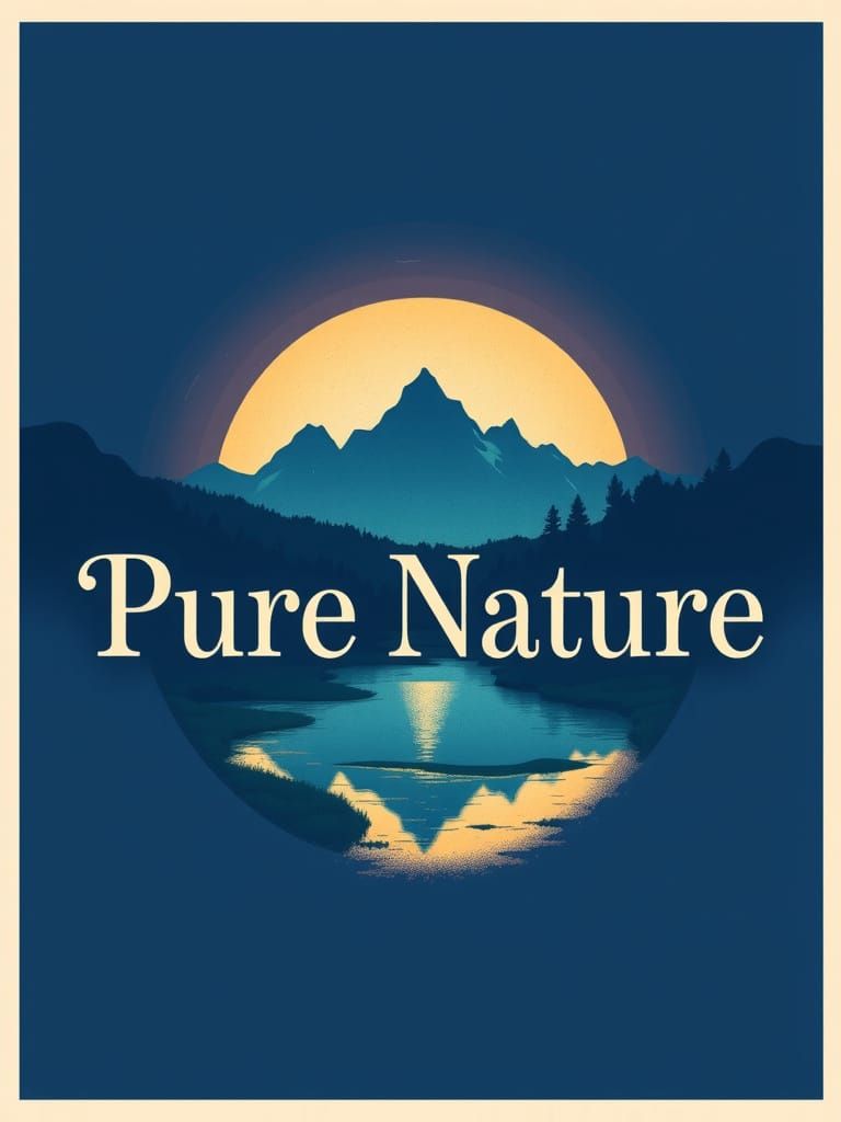 A vintage-inspired t-shirt design showcases a glowing, circular vista of a serene mountain range reflected in a tranquil river. The majestic...