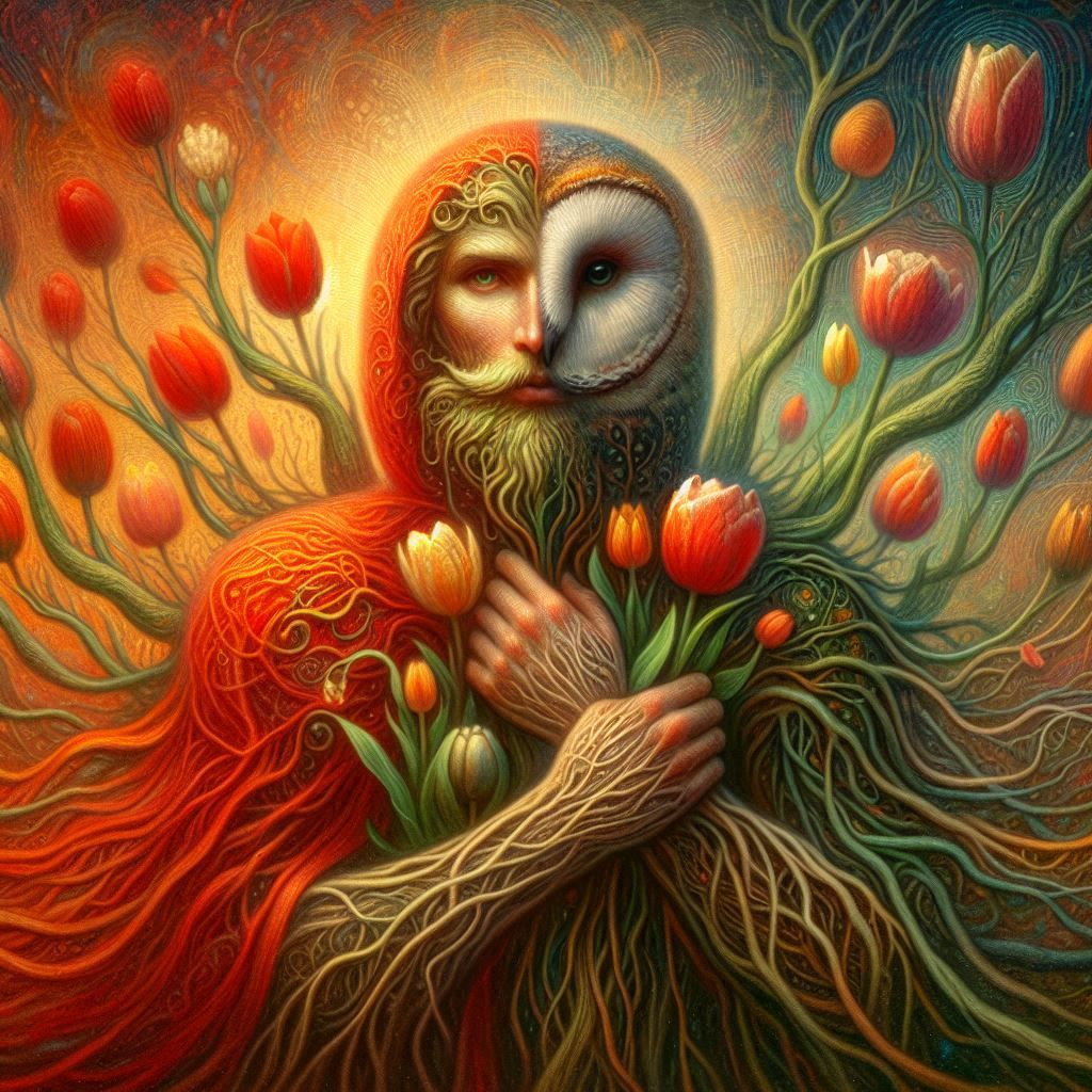 Man in Red and the Whisper of Tulips