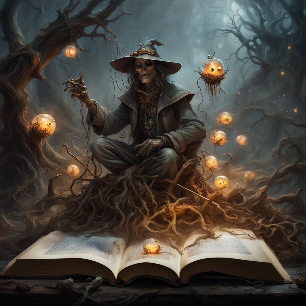 Miniature Fantasy Universe and evil scarecrow coming out of an open