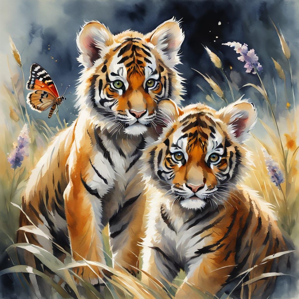 Siberian baby tigers  by @Andrachiel