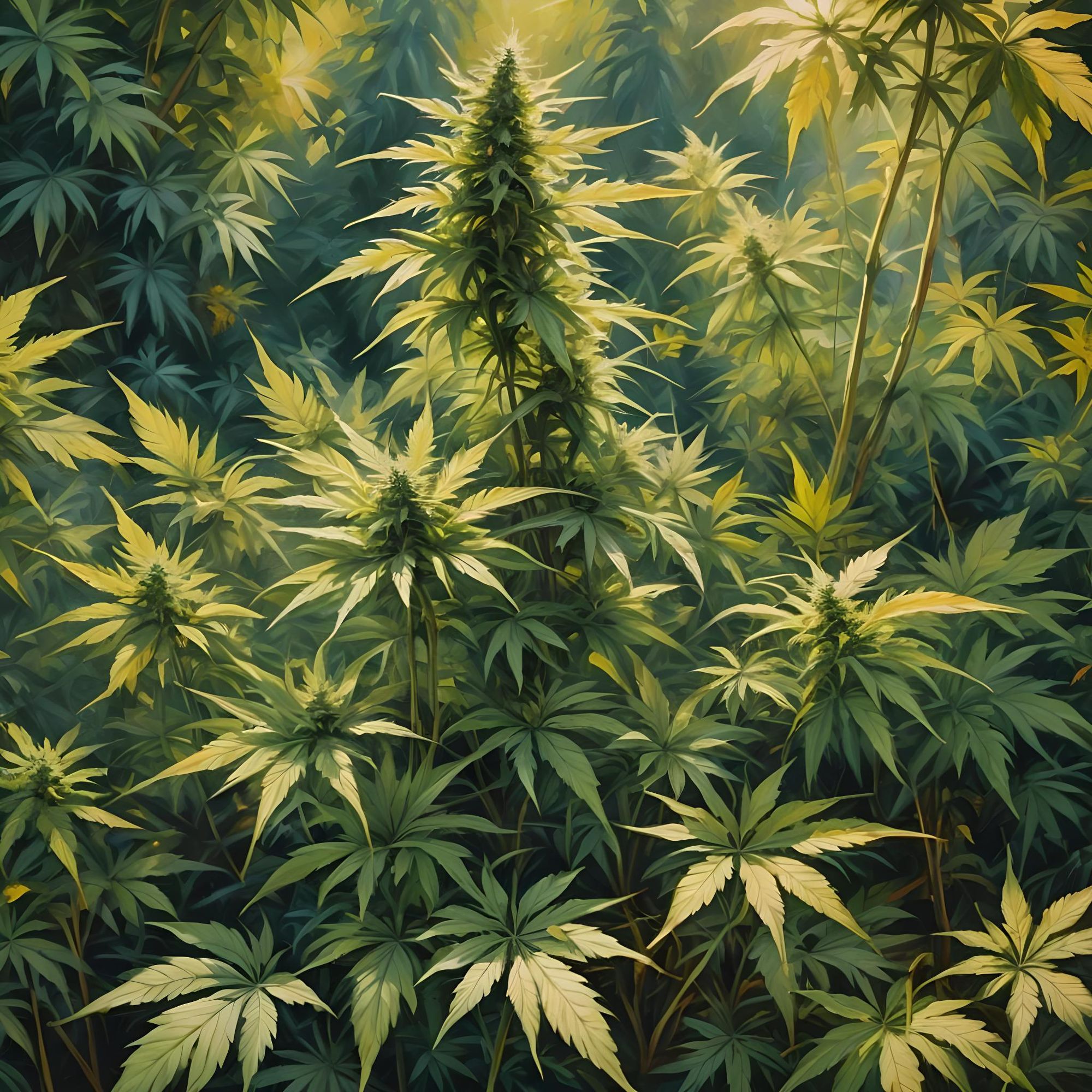 Lucious green cannabis plants in background