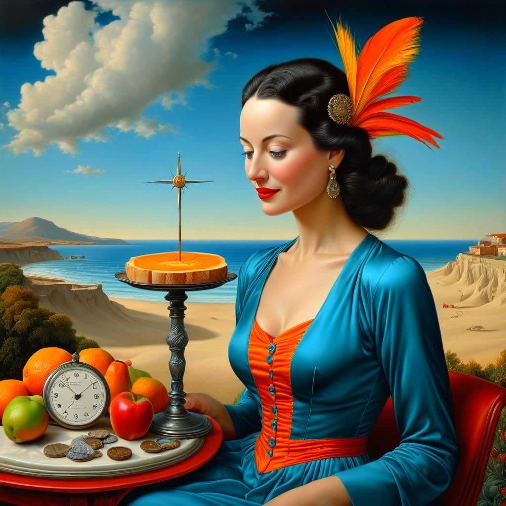Happy Lady in Surreal Still Life Scene