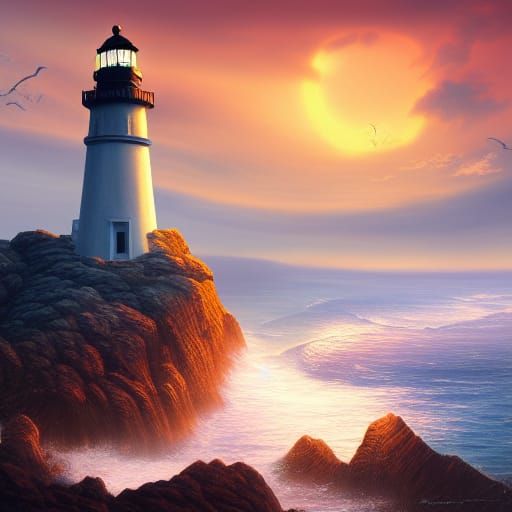 Lighthouse during sunset   by @Question Mark