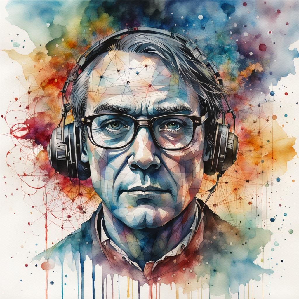watercolor cosmological atom portrait, big bang theory, caco...
