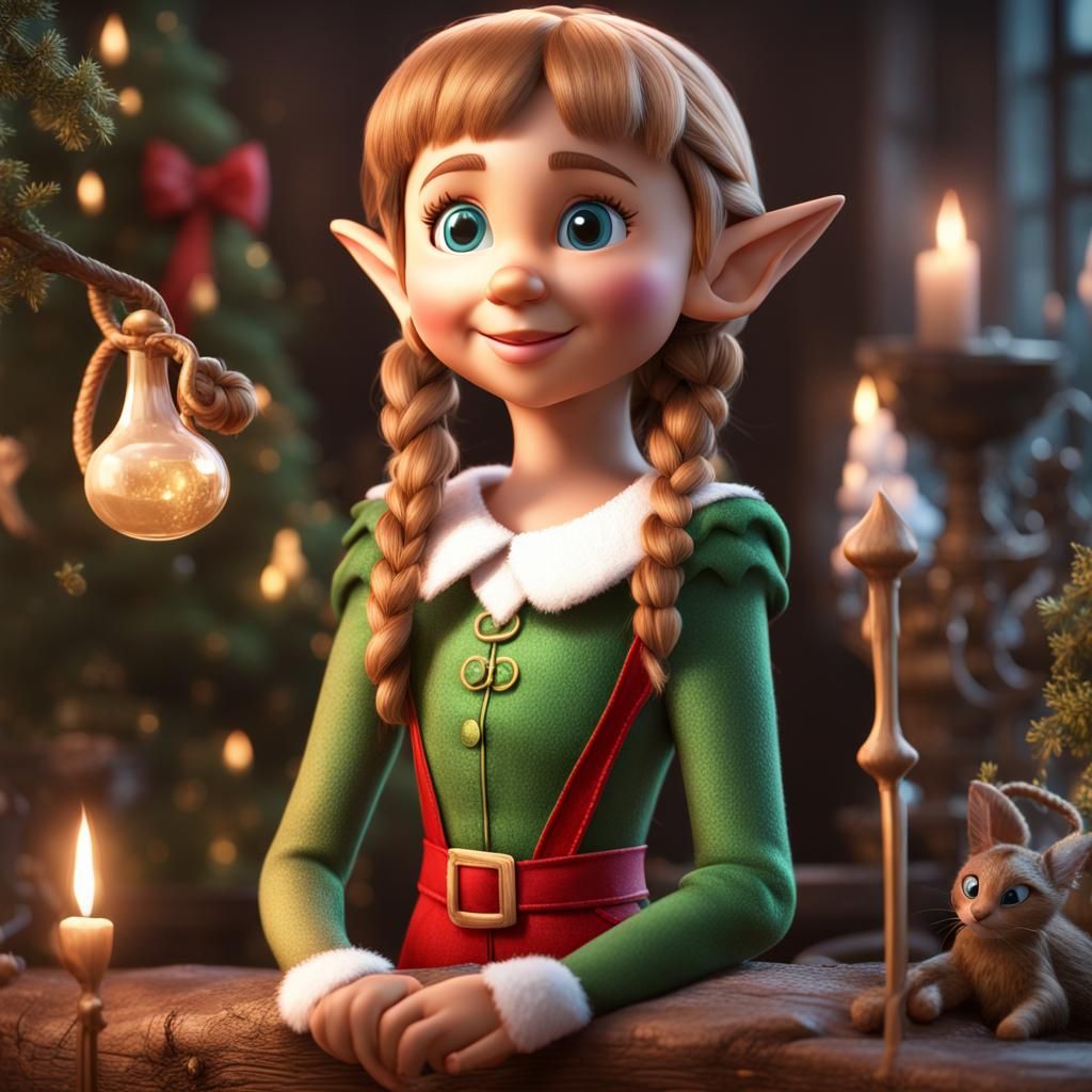 Elf on the shelf disney 2 girls with light brown hair and the elf AI