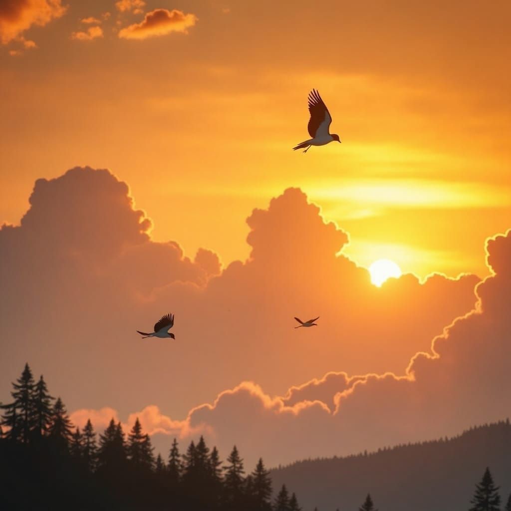 Twilight Landscape with Golden Light and Dreamy Atmosphere