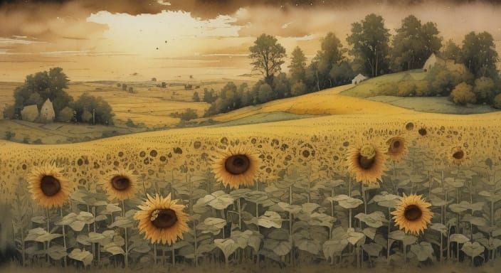 Leonardo da Vinci-Inspired Watercolor Masterpiece of Idyllic...