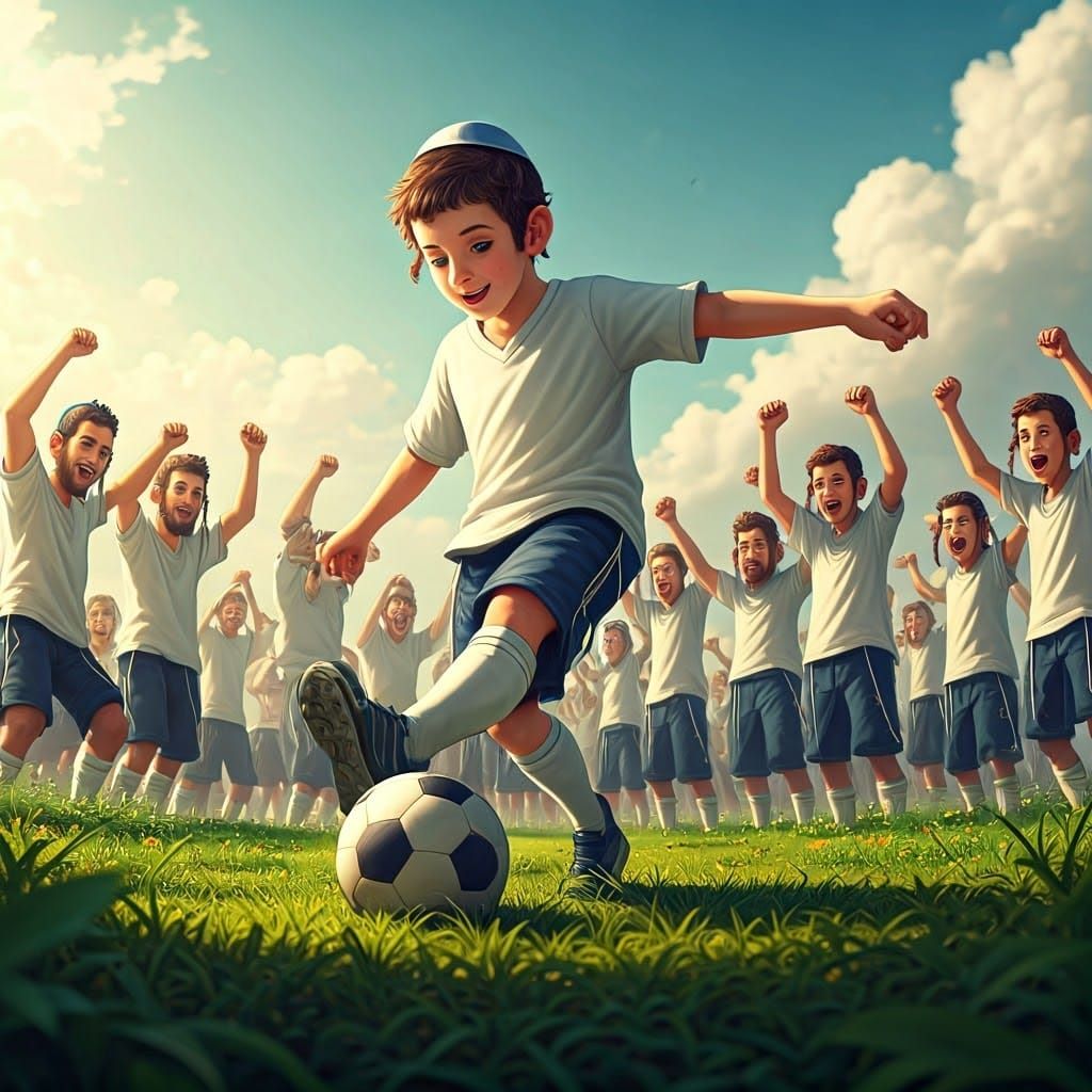 Boy Plays Soccer, Cheered On, in 3D Anime Style