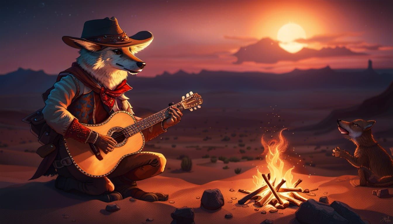 Singing Coyote Cowboy - AI Generated Artwork - NightCafe Creator