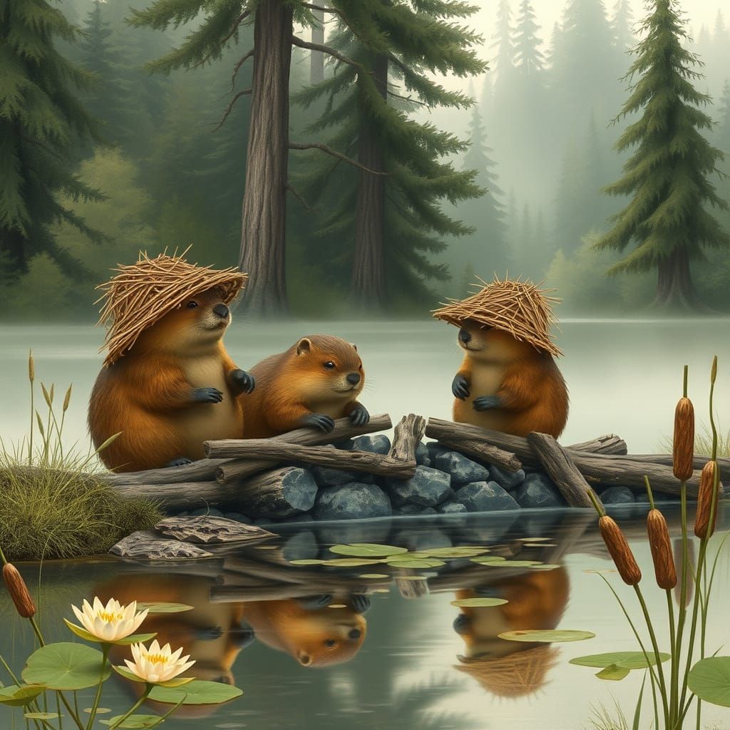 beavers are building dam in lake  by @Natale Merritt
