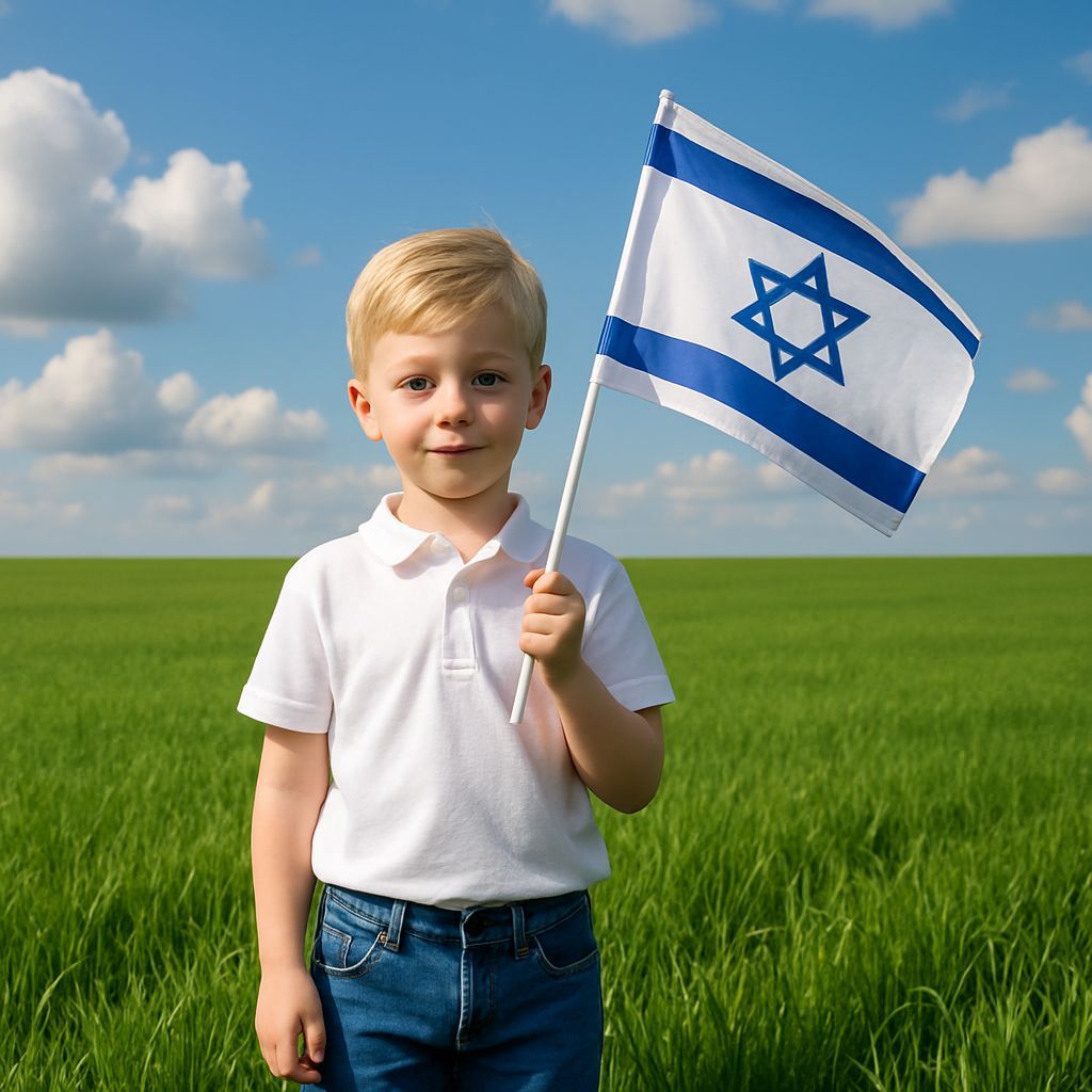 Israeli Boy Celebrates Independence Day in a Vibrant Green F...