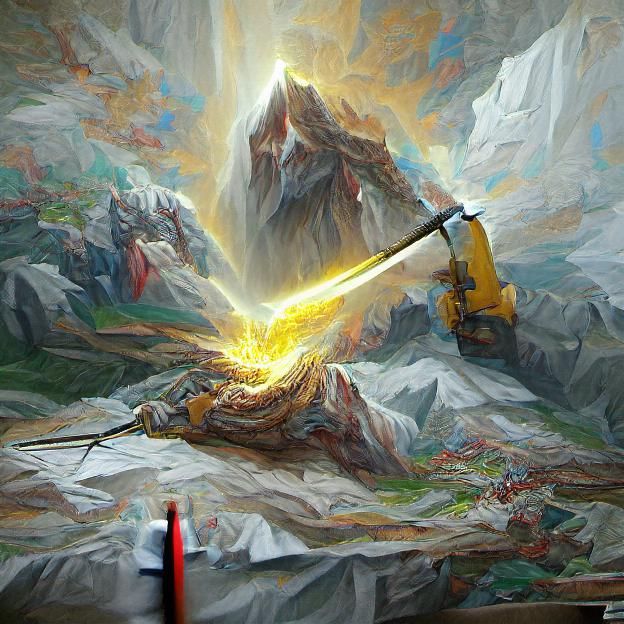 Holy sword of Light cutting a mountain in half