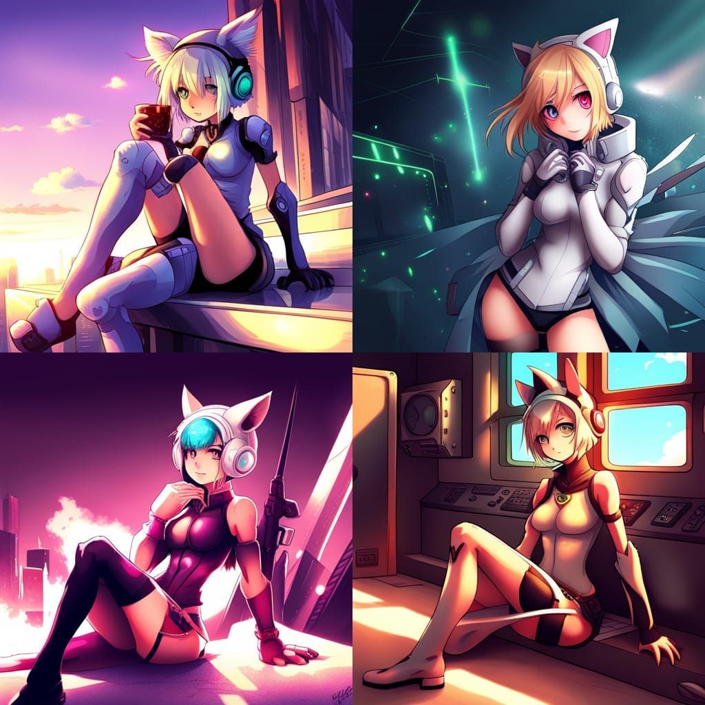 cute anime cybernetic furry girl 2