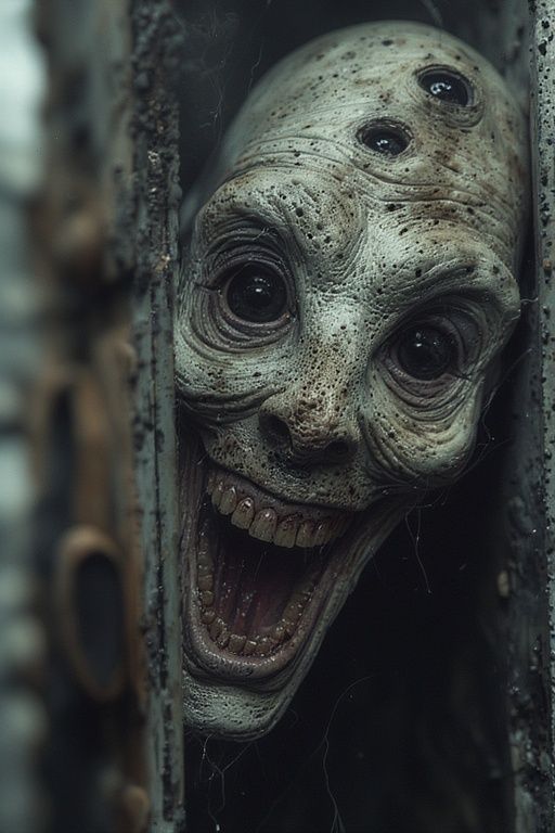 Christmas halloween in the crypt pure evil twisted monstrous face creepy insane cruel mean pyromaniac Santa Claus fused with the very menaci...