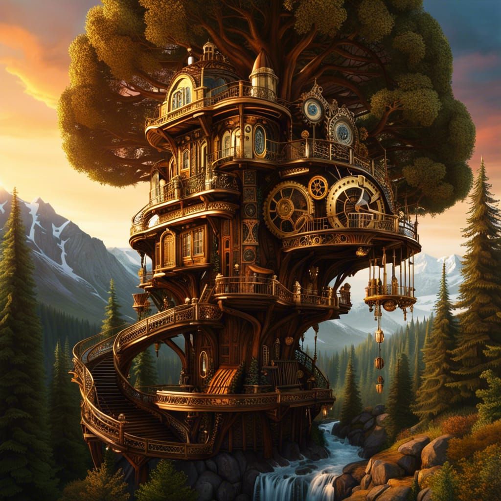 Steampunk Treehouse Near The Hills  by @Shree Digi Creations