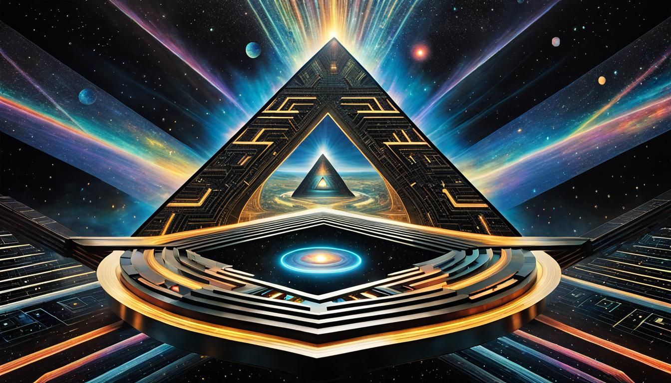 vortex captured, art deco triangular spaceship, space nebula...