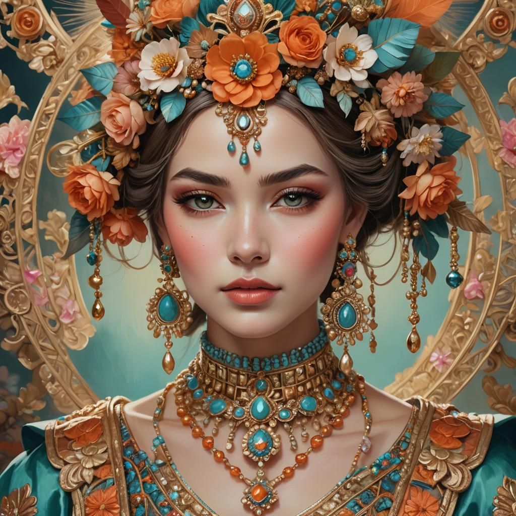 Elegant Woman in Art Nouveau Style Fashion Portrait