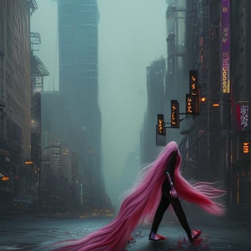 Woman with Dramatic Makeup Walking on Broadway