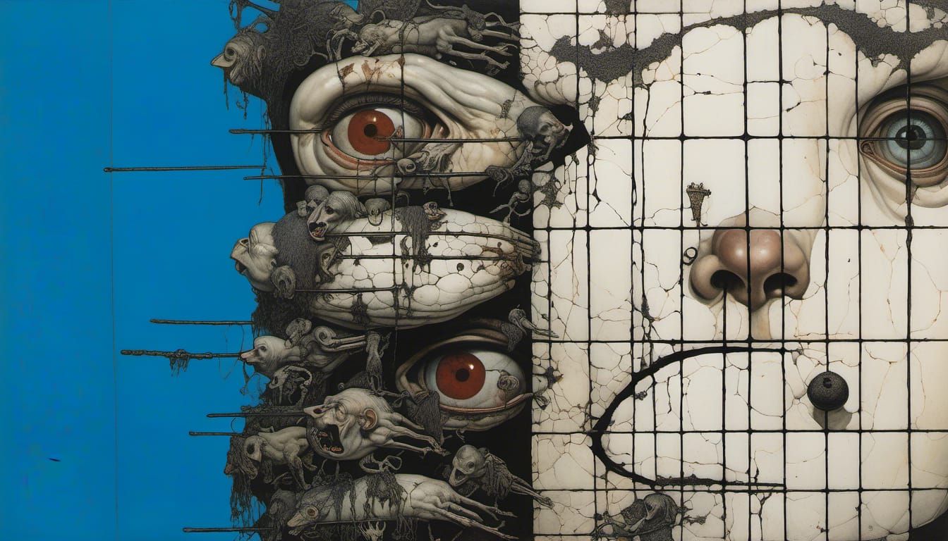 Surreal Landscape with Shepherds, Lions, and Rainbows