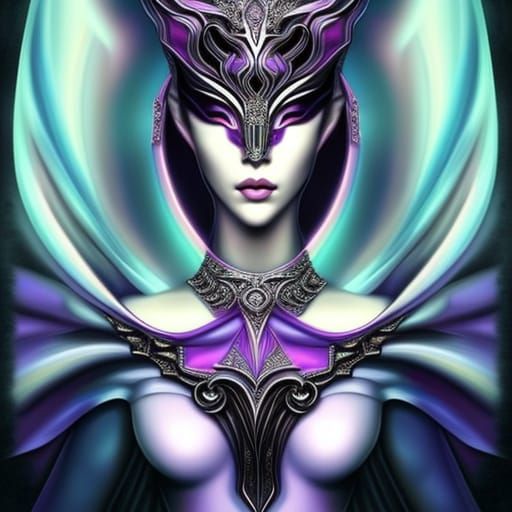 Noir painting of a beautiful pale Alien Woman dressed in Hau...