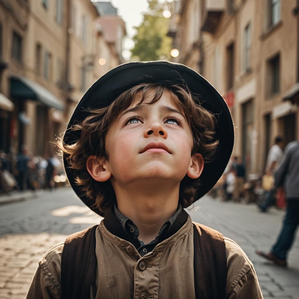Boy Gazing Skyward: Ultra-Realistic Photography