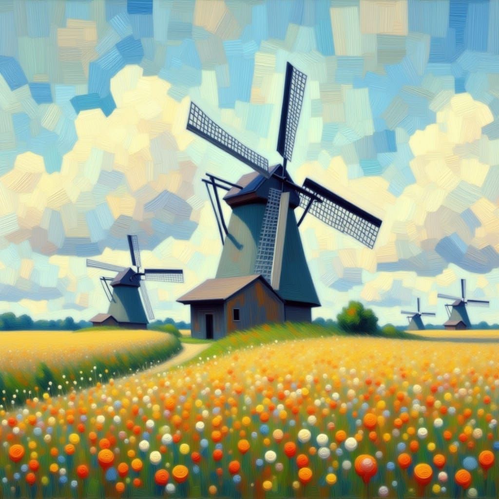  <lora:Canvas Elysium Flux:1.3> a windmill on a meadow