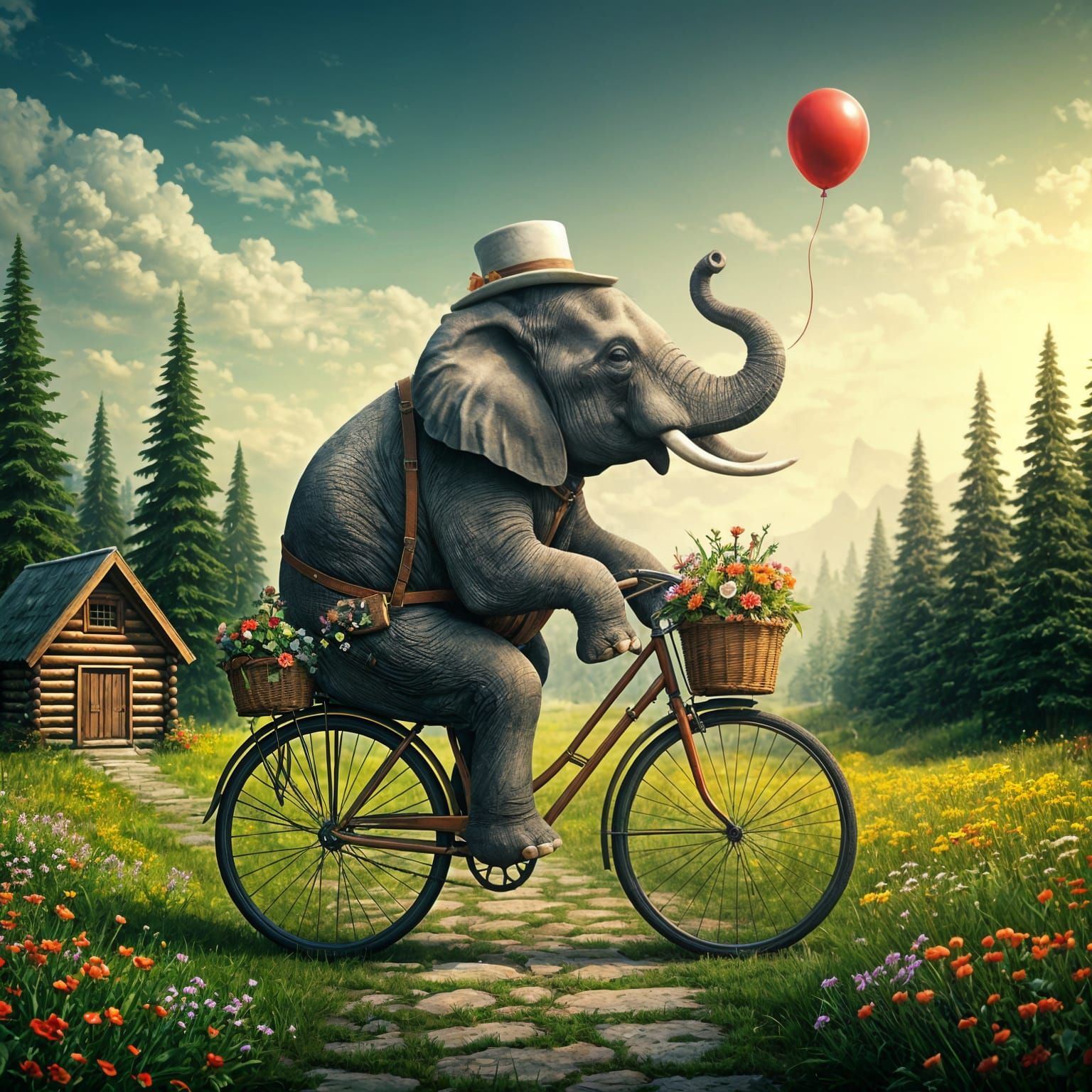 An elephant on a bicycle  by @Hinty