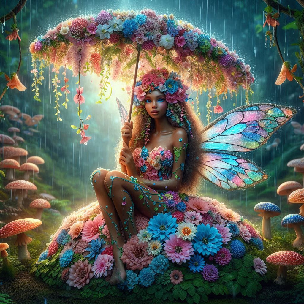 Flower Fairy in a forest glade in the rain (2)