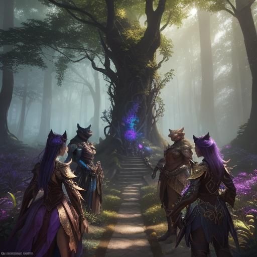 Raccoons on Luminous Root in Fantasy Concept Art