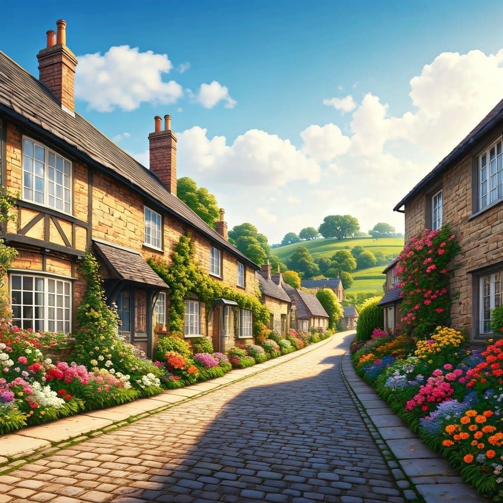 Pastoral Cottages with Flower Gardens