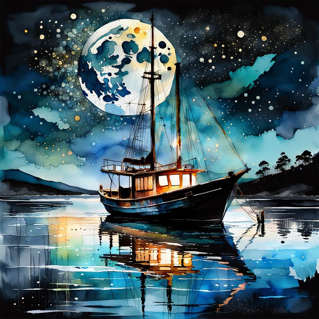 Fisherboat at night   by @KuehlesBlondes