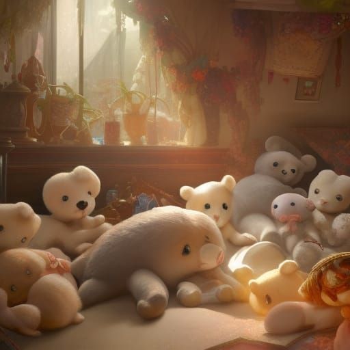 A huge bed full of cute stuffed toy animals false