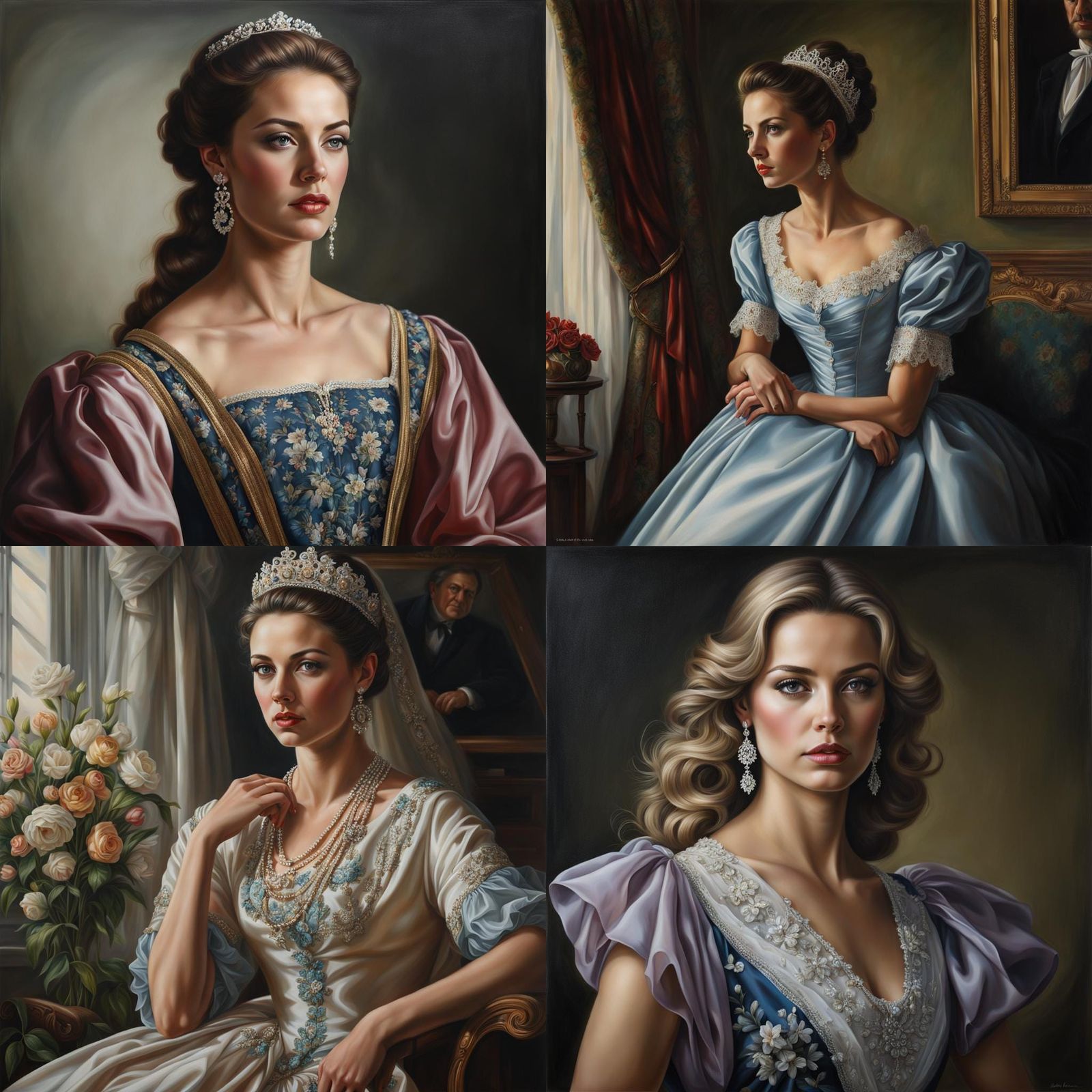 Hyperrealistic portrait of a beautiful woman With late dress