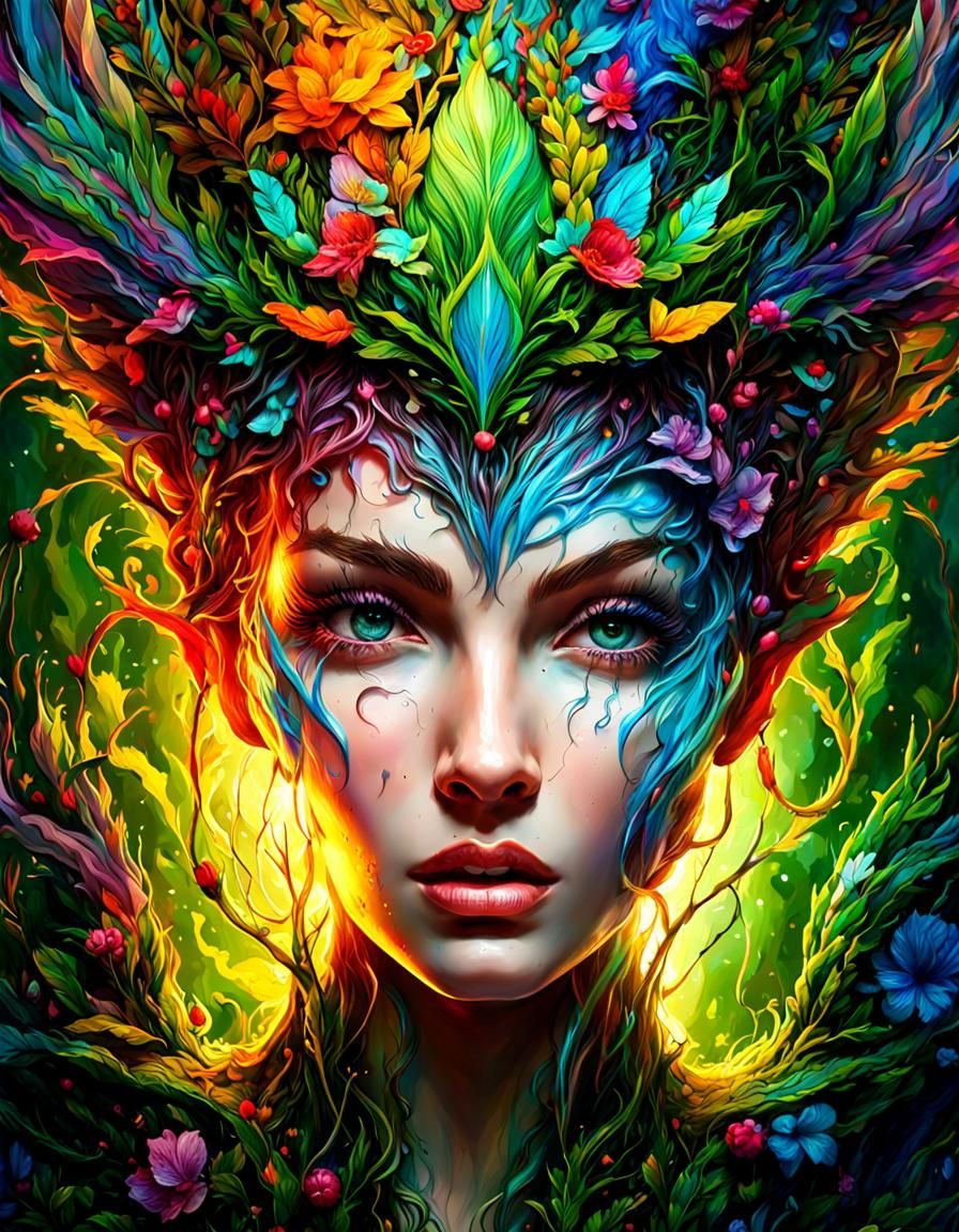 multicolored ink flow, splash art, Intricately detailed head and ...