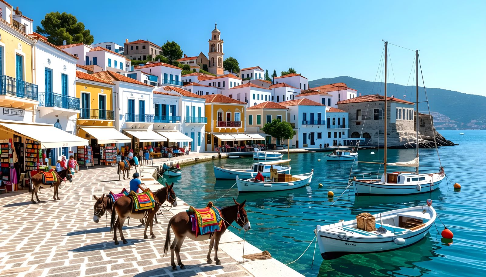 Picturesque Waterfront in Hydra Port, Greece  by @Gary Murakami